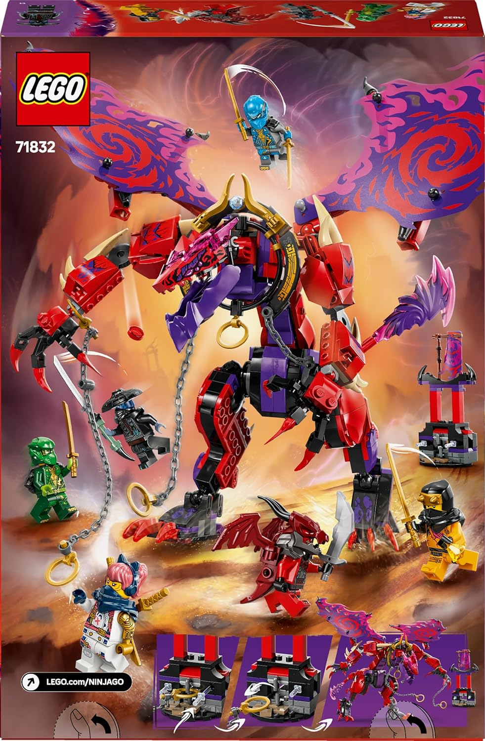 LEGO NINJAGO Dragão Presa Trovejante do Caos - Conjunto de Construção com 6 Minifiguras Ninja e uma Figura de Dragão - Presente para Meninos e Meninas a partir de 8 Anos e Fãs de Dragões - Presente de Natal - 71832