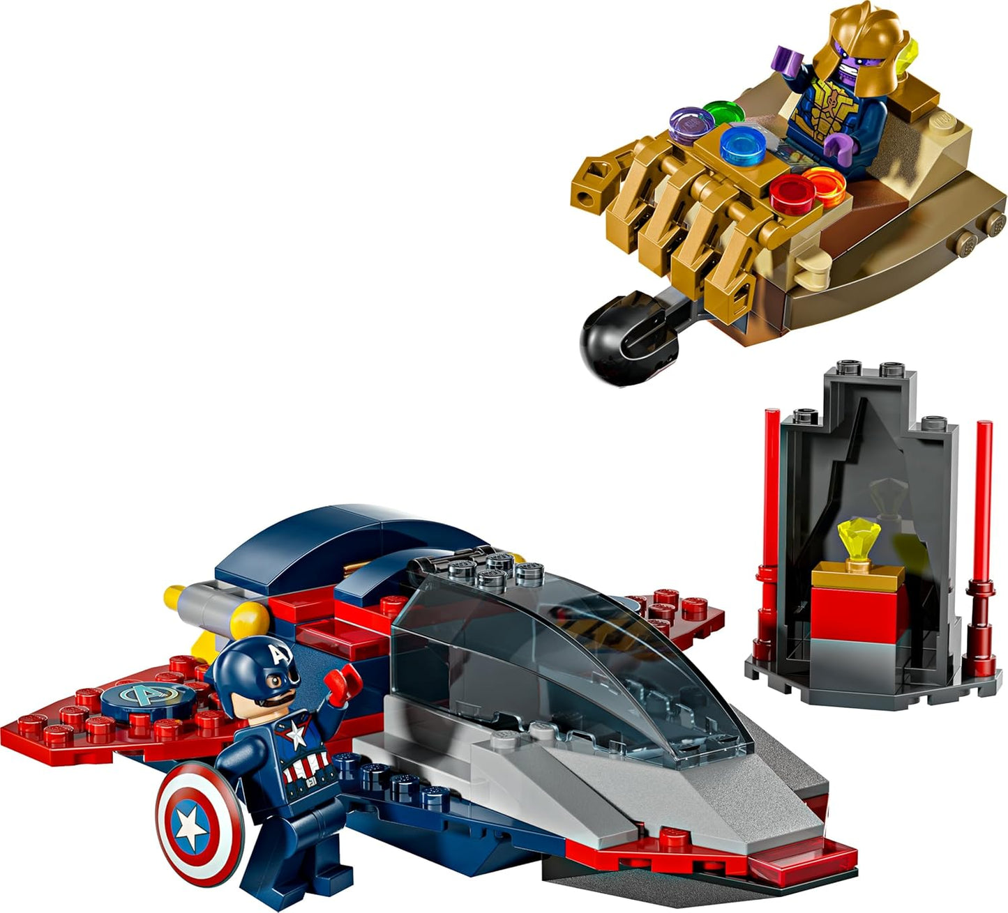 LEGO ǀ Marvel Capitão América vs. Thanos - Brinquedo de Construção dos Vingadores com Jato e 2 Minifiguras com Acessórios, incluindo o Escudo do Capitão América - Presente de Super-Herói para Meninos a partir de 4 Anos - 76319