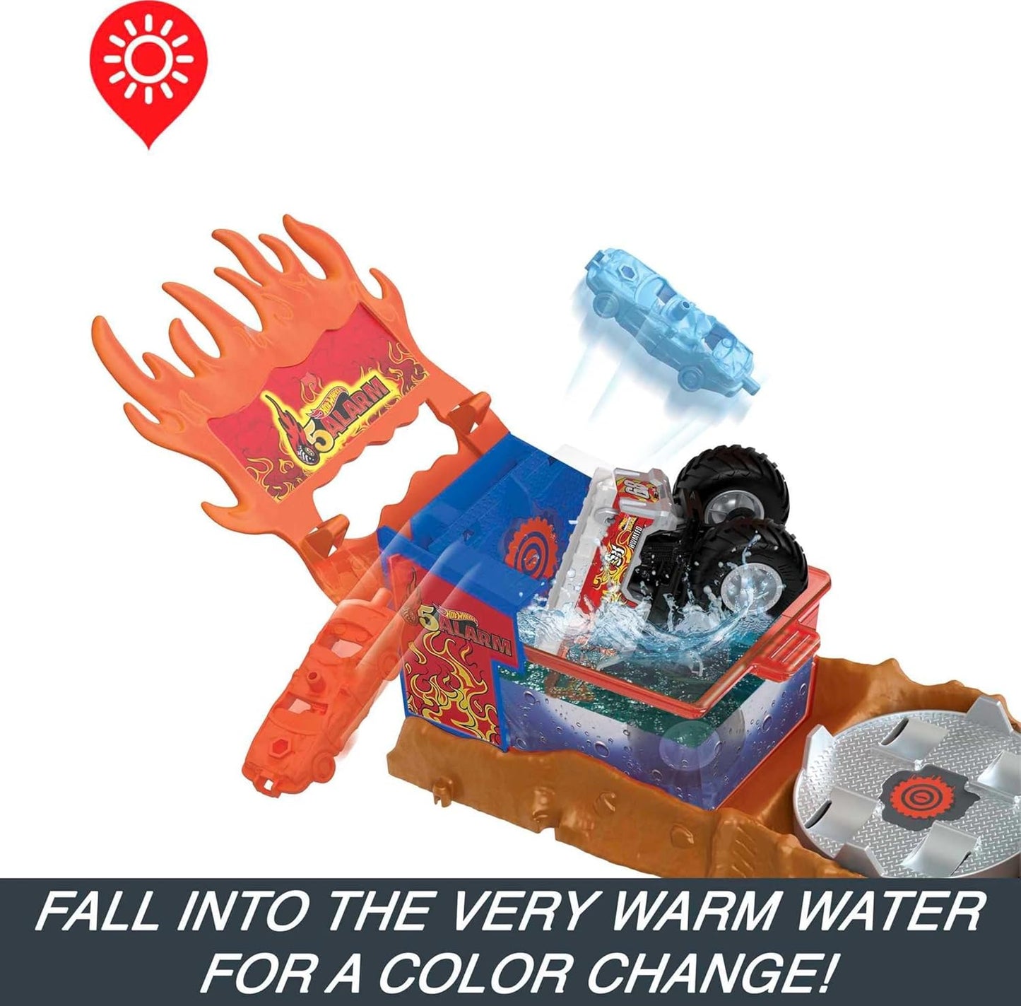 Hot Wheels Monster Trucks Arena Smashers Color Shifters Resgate de 5 Alarmes com 1 Monster Truck Color Shifter, 2 Carrinhos Destrutíveis e 1 Caminhão Semirreboque Destacável, HPN73