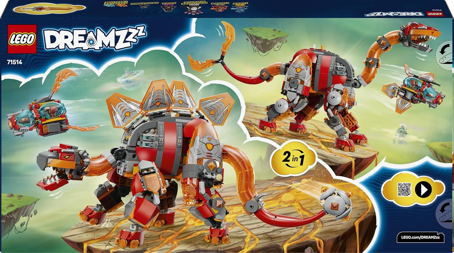 LEGO DREAMZzz 2 em 1 Dino Jet - Figura de dinossauro que se transforma em um Estegossauro Blindado - Inclui 4 minifiguras e 2 criaturas colecionáveis do tesouro - Presente para meninos a partir de 9 anos - 71514