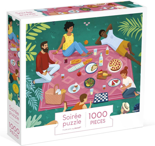 Janod - Quebra-cabeça 1000 peças Adultos Adolescentes Crianças - Piquenique entre amigos - Desenvolve paciência e destreza - Fabricação europeia, Tintas vegetais e certificado FSC - A partir de 8 anos - J02496