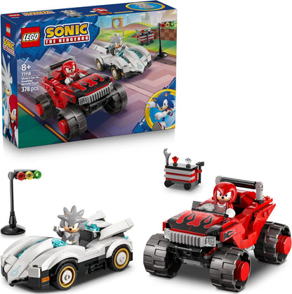 LEGO Sonic the Hedgehog Carro do Silver vs. Caminhão Monstro do Knuckles - Inclui 2 minifiguras e 2 Esmeraldas do Caos - Presente para crianças a partir de 8 anos - 77118