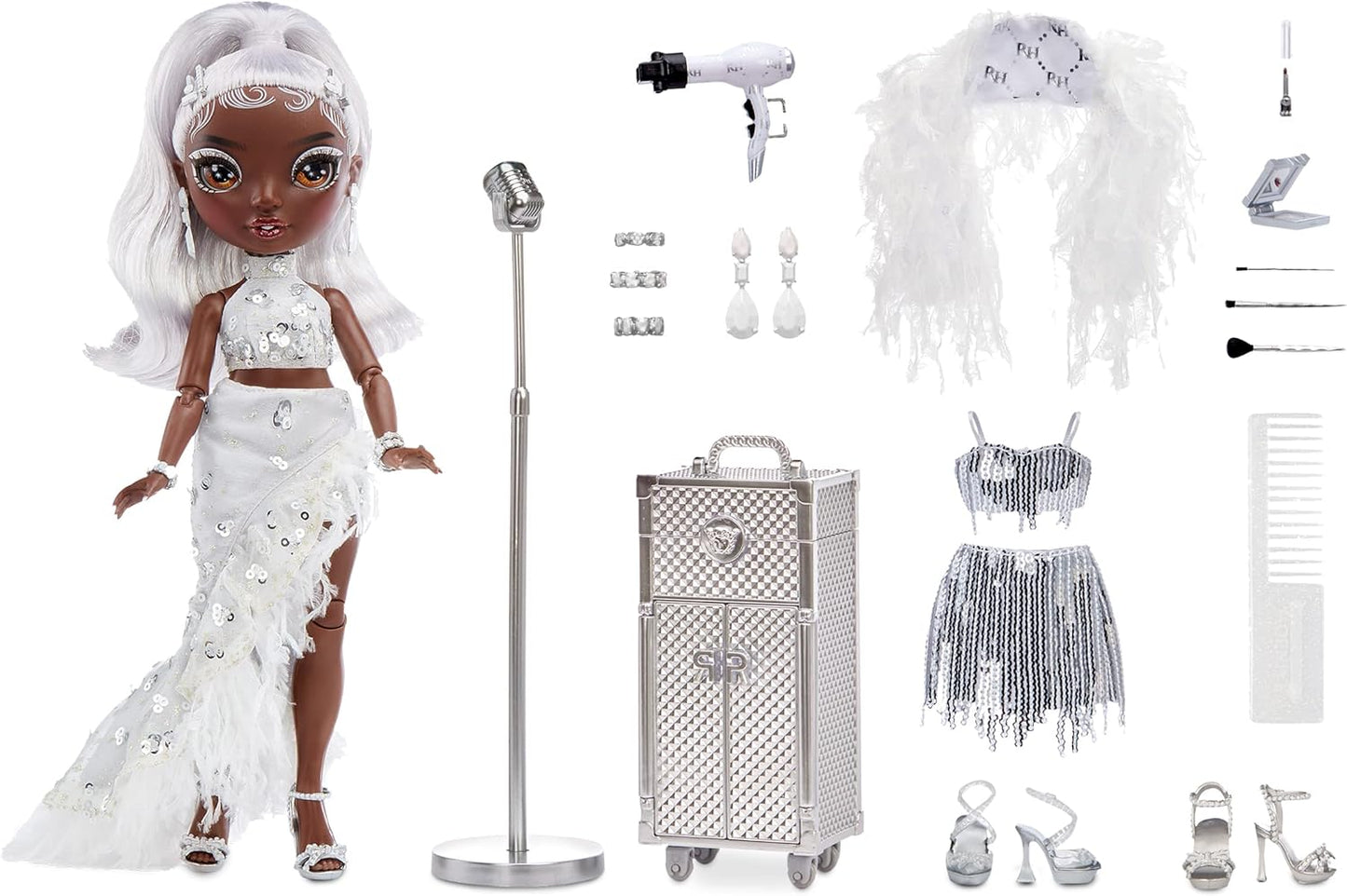 Rainbow High Rainbow Vision Divas - AYESHA STERLING - Prata - Boneca da moda, roupas de grife para misturar e combinar, microfone, acessórios e conjunto de vaidade - Para crianças e colecionadores de 6 anos ou mais