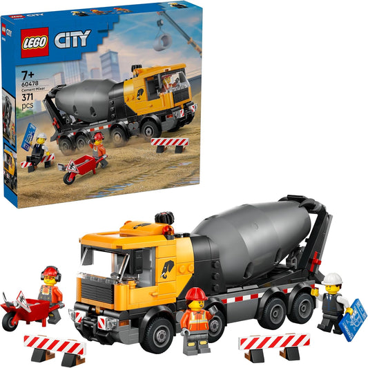 LEGO Caminhão Betoneira City - Brinquedo Educativo para Canteiro de Obras com 3 Minifiguras, Tambor Giratório e Função de Despejo - Ideia de Presente de Aniversário para Meninos a partir de 7 Anos - 60478