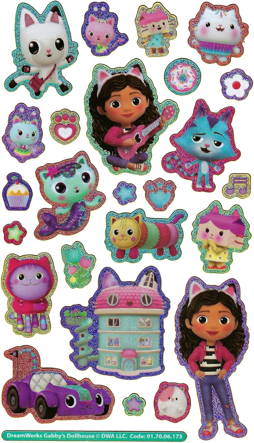 Adesivos brilhantes reutilizáveis da Casa de Bonecas da Gabby - Produto Oficial Licenciado