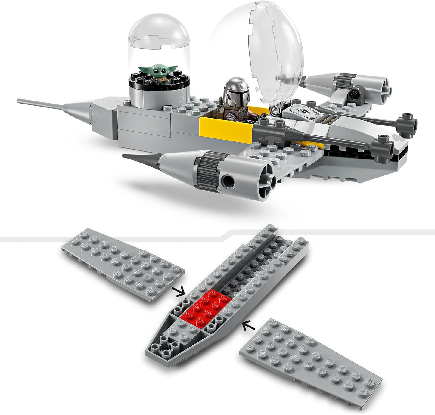 LEGO Star Wars 75410 Brinquedo de construção do Starfighter N-1 de Mando e Grogu com a minifugura Mandaloriana, figuras de Grogu e R5-D4, além de uma estação de abastecimento construída em tijolos
