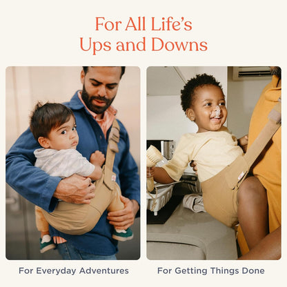 Ergobaby Canguru Upsie Sling para Bebês, Canguru Ergonômico para Bebês e Crianças a partir de 6 Meses (7,7-20,4 kg), Alternância Espontaneamente entre Andar e Ser Carregado, Cor Camelo