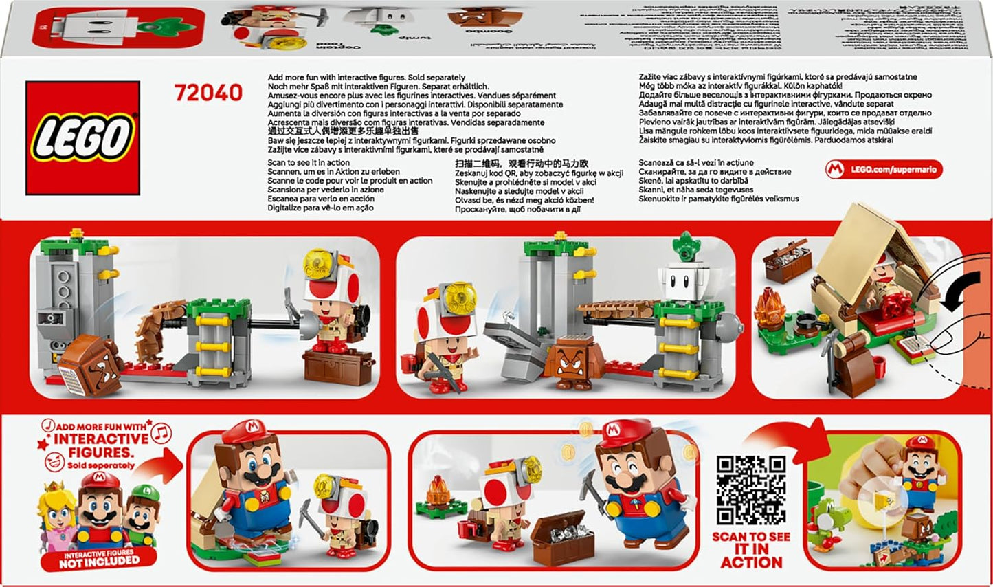 LEGO Super Mario Acampamento do Capitão Toad - Brinquedo interativo com 3 figuras, incluindo um Goomba, além de uma barraca e uma ponte que desaba - Presente para gamers a partir de 6 anos - 72040