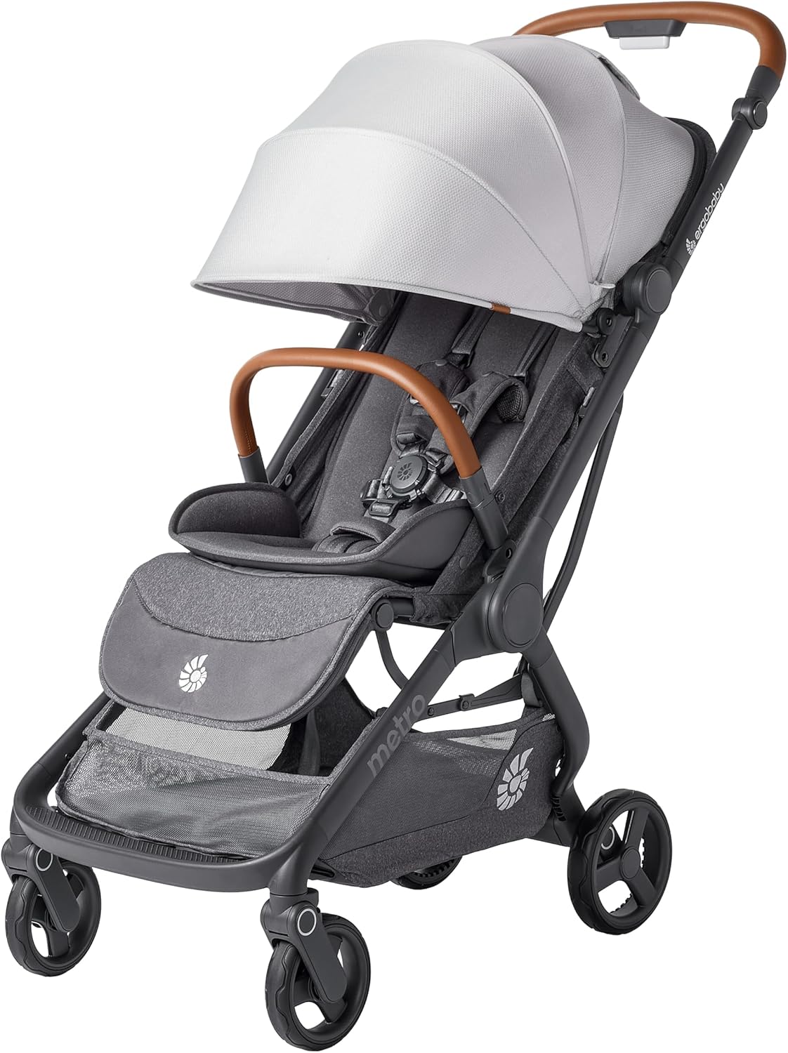 Ergobaby Carrinho de Bebê Metro 3 Deluxe com Função de Reclinação, Ideal para Bebês de 0 a 4 Anos (do Nascimento até 22kg), Dobrável com uma Só Mão e Compatível com Bebê Conforto, Cinza Pérola