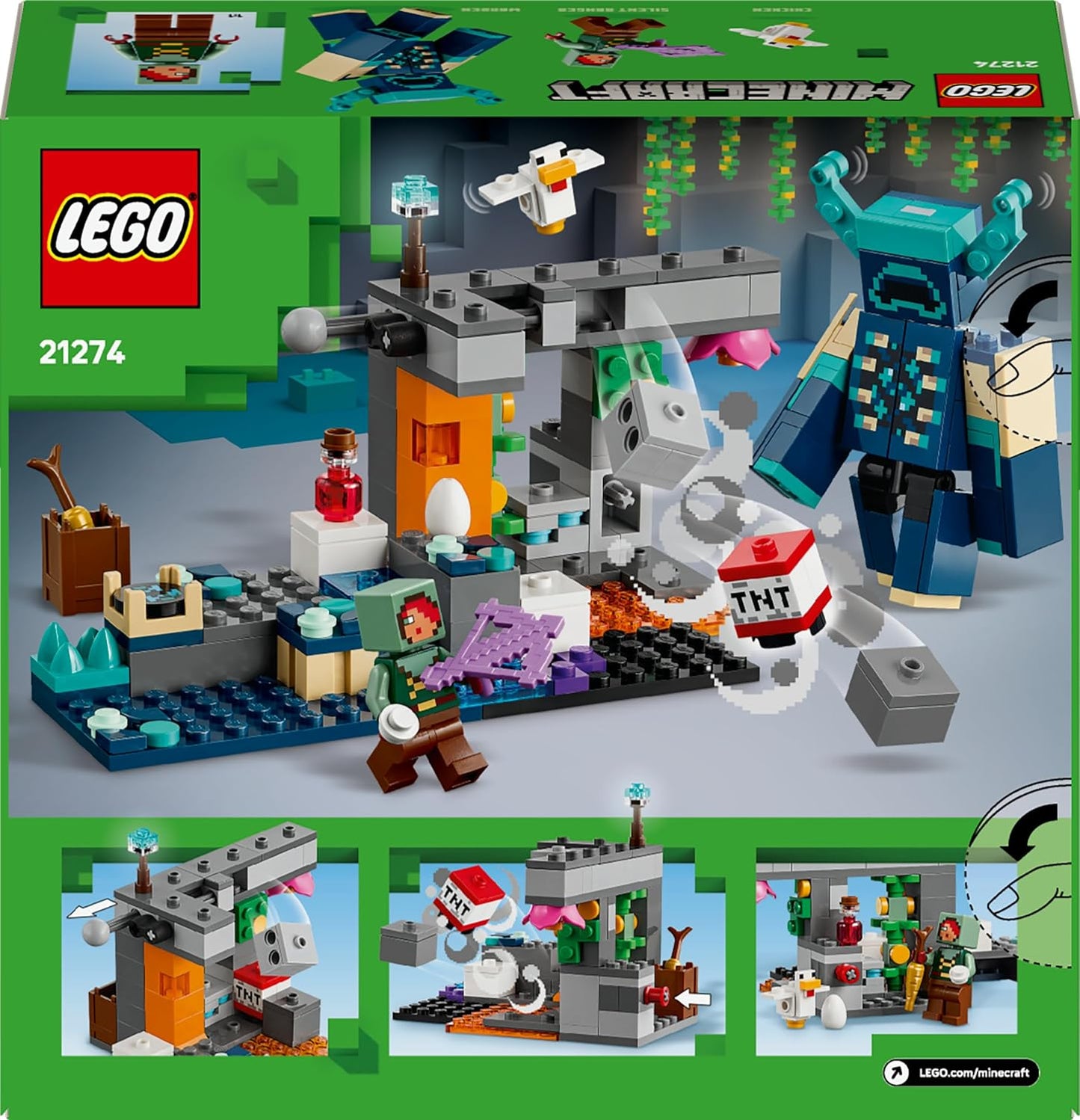 LEGO Minecraft The Warden Encounter - Brinquedo de construção com minifigura do Silent Ranger e figura de monstro articulada - Função TNT para Rockfall - Presente colecionável para meninos de 7 anos ou mais e fãs de jogos - 21274
