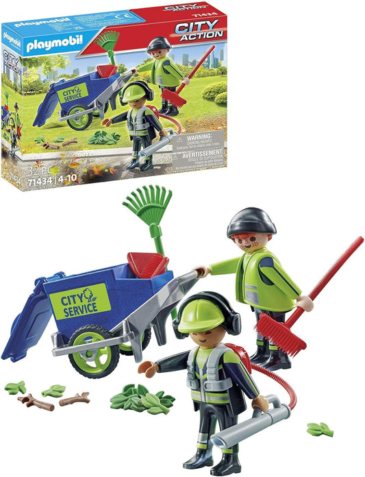 Playmobil 71434 Equipe de limpeza de ruas City Life, brinquedo educativo para limpeza de cidades, dramatização imaginativa, conjuntos adequados para crianças de 4 anos ou mais