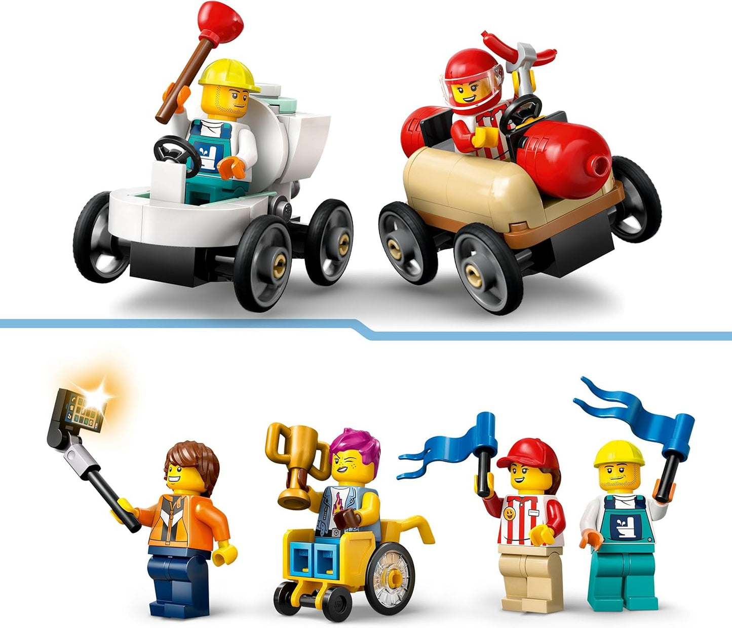 LEGO City No Limits: Conjunto de pista de rampa para carros de corrida - Brinquedos de construção para meninos e meninas com mais de 6 anos - Rampa construível para corridas com 2 carros de sabão e 4 minifiguras - Aniversário divertido