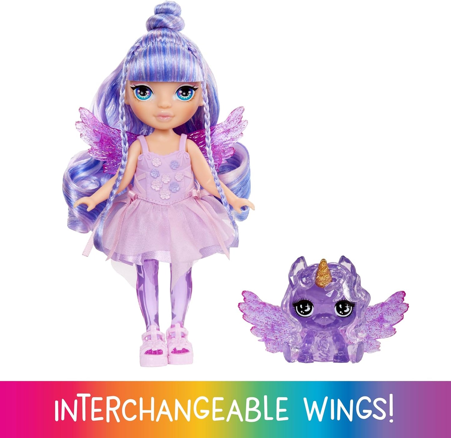 Rainbow High Littles Fadas Fantasia Arco-Íris e Bichinho de Estimação - Ametista, Roxo - Boneca Pequena Articulada de 14cm e Unicórnio Pégaso de Estimação Fantástico com Asas de Fada Intercambiáveis, Presente Adorável para Crianças a partir de 4 Anos