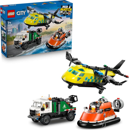 LEGO City 3 em 1: Avião, Caminhão de Serviço e Aerobarco - Kit de Veículos para Montar e Combinar com 3 Minifiguras - Ideia de Presente de Aniversário STEM para Meninos a partir de 7 Anos - 60505