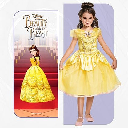 DISGUISE Disney Official Deluxe Princess Belle Dress Up para meninas, Belle Costume Kids, Beauty and the Beast Costume, Belle Fancy Dress Outfit, Fantasias do Dia Mundial do Livro para meninas