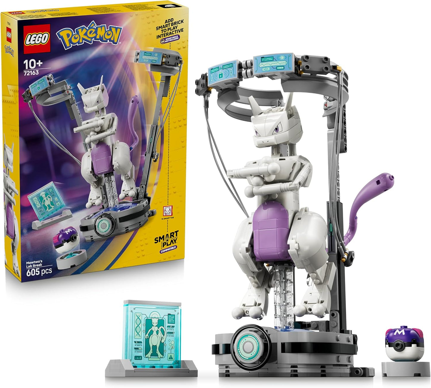 LEGO Pokémon SMART Play: Fuga do Laboratório do Mewtwo – Conjunto de brinquedo interativo compatível, inclui uma etiqueta SMART e uma figura de Pokémon feita de peças – Ideia de presente para meninos e meninas a partir de 10 anos – 72163