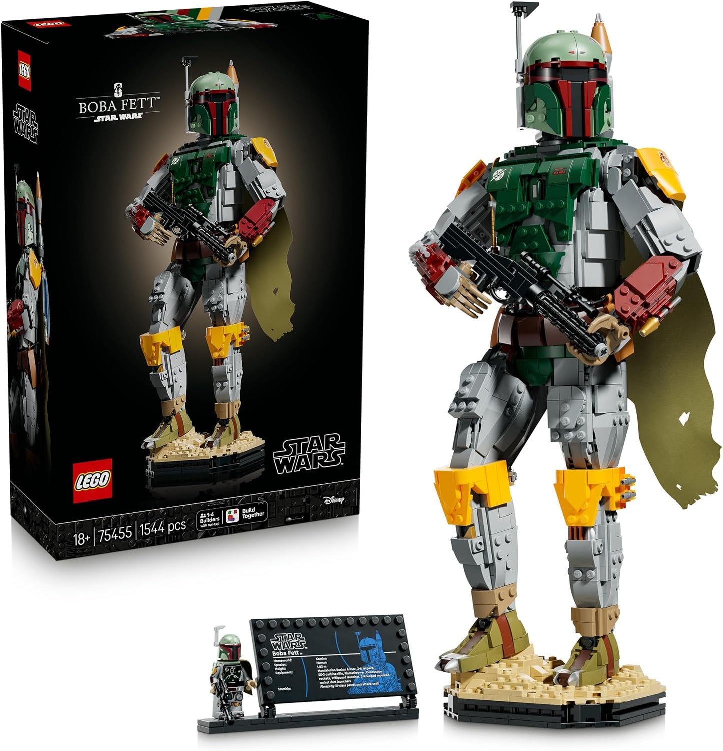 LEGO Star Wars 75455 Figura do Boba Fett – Kit de modelo para adultos, inclui armadura de Beskar, blaster e minifigura de caçador de recompensas – Decoração para prateleira ou mesa – Presente para fãs de O Retorno de Jedi