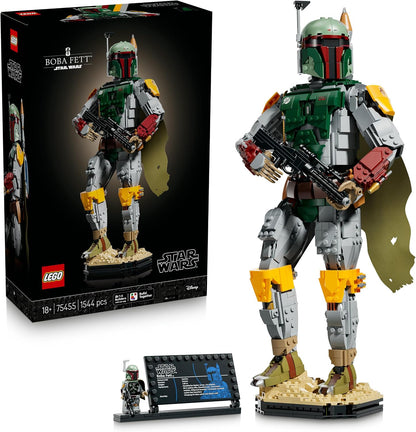 LEGO Star Wars 75455 Figura do Boba Fett – Kit de modelo para adultos, inclui armadura de Beskar, blaster e minifigura de caçador de recompensas – Decoração para prateleira ou mesa – Presente para fãs de O Retorno de Jedi