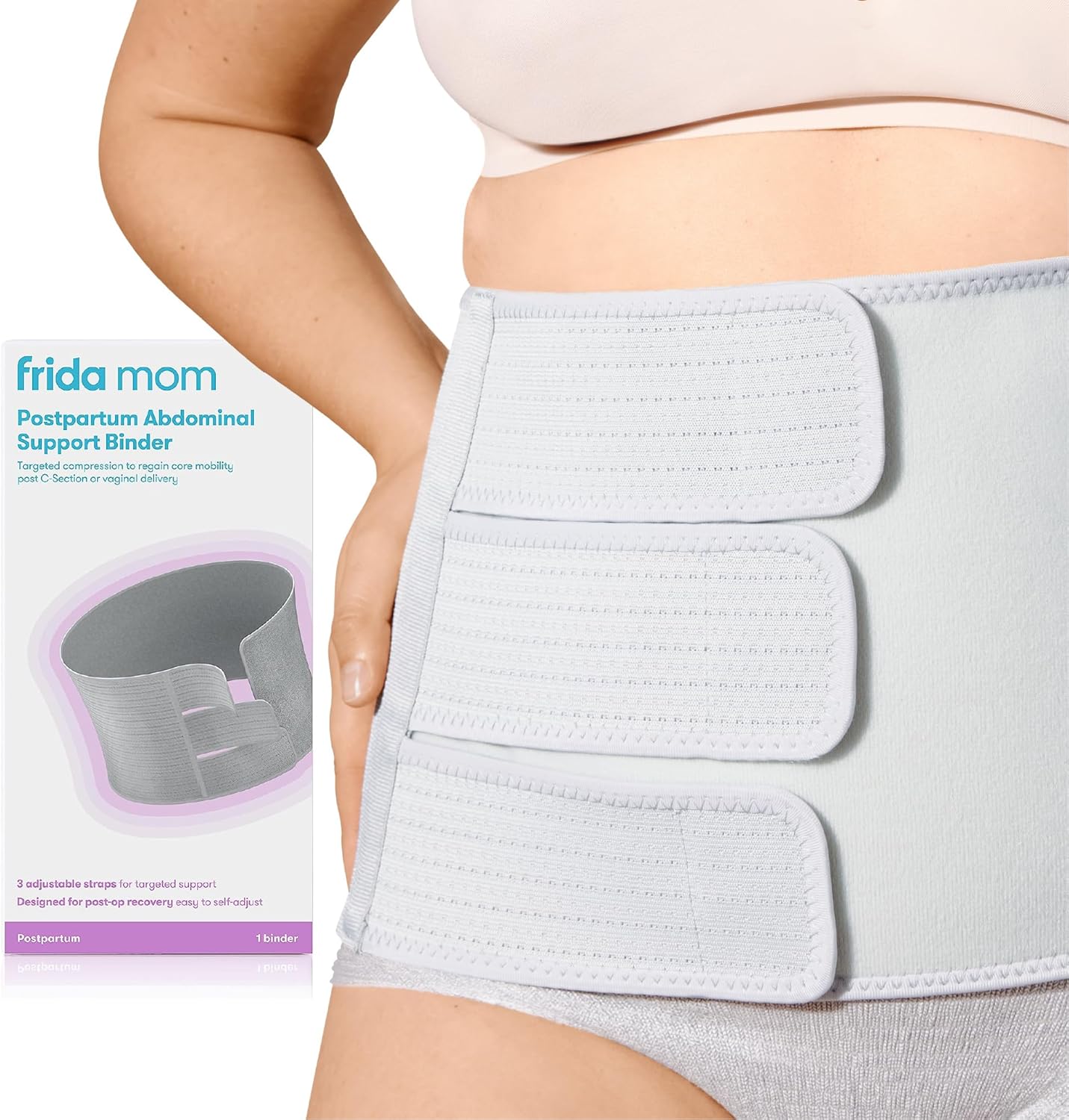 Frida Mom Belly Binder Faixa de compressão ajustável  para recuperação pós-parto, para parto natural e recuperação de cesárea, 23 cm de altura