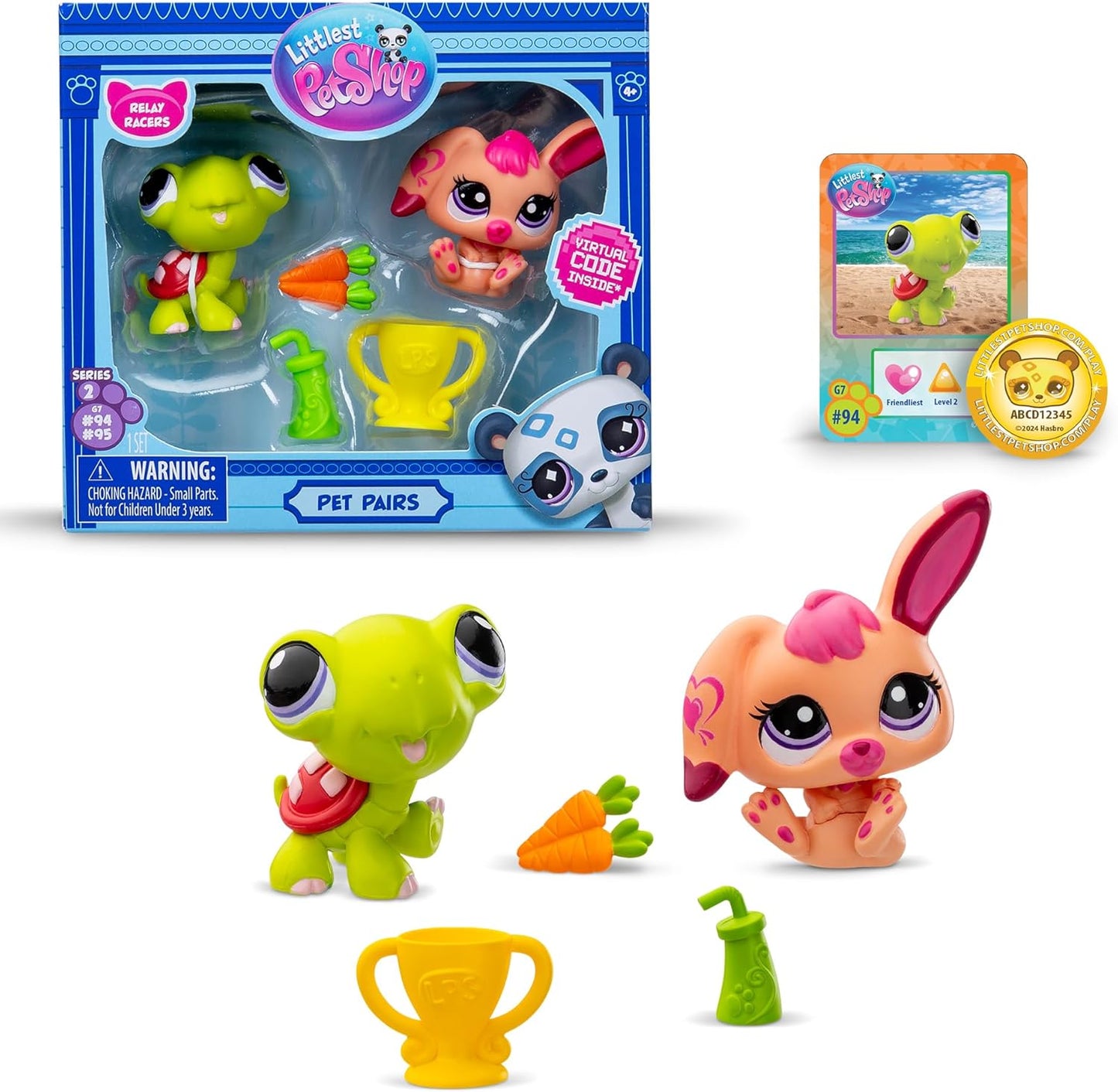 Littlest Pet Shop Série 2 Pet Pairs - Pacote com 2 (UM ENVIADO ALEATORIAMENTE) | Cada pacote contém 2 mini brinquedos LPS Pet, 3 acessórios, 1 cartão colecionável e 1 código virtual | Brinquedos colecionáveis para meninas e meninos