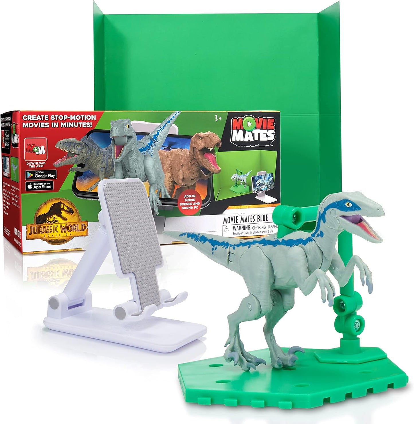 UAU! COISAS - Brinquedos de dinossauro Jurassic World MovieMates | Boneco de ação azul hiperarticulado e aplicativo | Brinquedos oficiais de dinossauro Jurassic World e Dominion para maiores de 3 anos