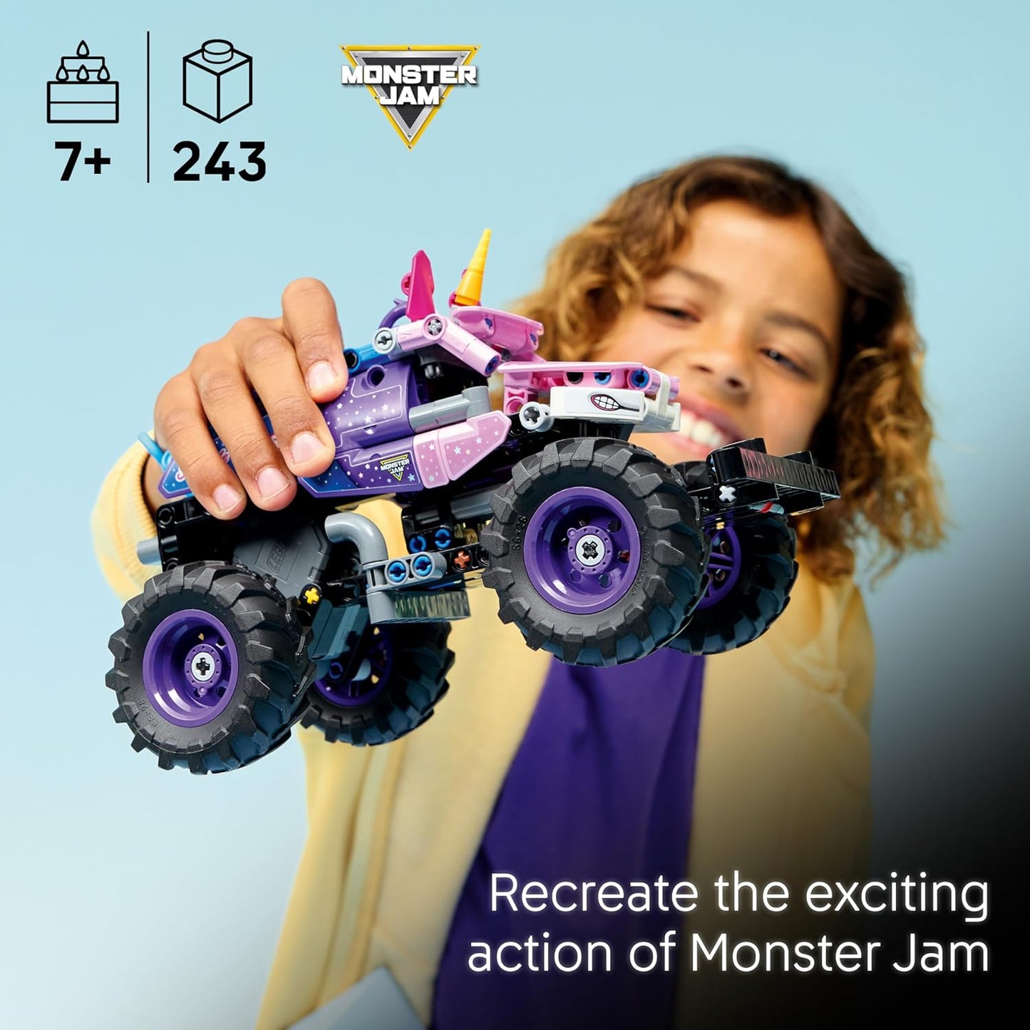LEGO Technic Monster Jam Sparkle Smash Caminhão de Brinquedo com Mecanismo de Fricção - Kit de Modelo de Carro de Corrida com Tema de Unicórnio Rosa - Presente de Aniversário Criativo para Meninos, Meninas e Fãs a partir de 7 Anos - 42220