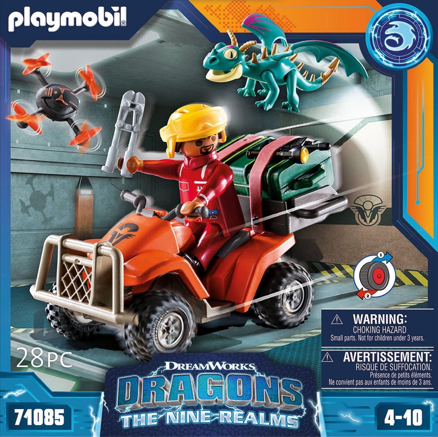 Playmobil 71085 Como Treinar o Seu Dragão: Conjunto de Segurança Base ICarus dos Nove Reinos, quad com motor retrátil e personagens de TV, Divertido Jogo de RPG Imaginativo, Conjunto Adequado para Crianças a partir de 4 Anos