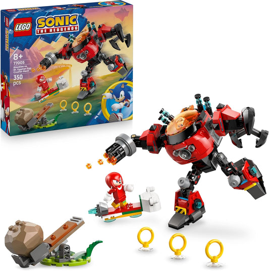 LEGO Sonic the Hedgehog Knuckles vs. Dr. Eggman Egg Crusher Mech - Conjunto de Construção com 2 Minifiguras, Anéis e Esmeraldas do Caos - Presente para Fãs de Videogames a partir de 8 Anos - 77005
