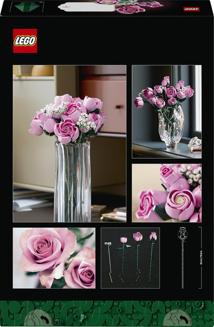 LEGO Botanicals Buquê de Rosas Cor-de-Rosa - Conjunto de Construção de Flores Artificiais para Adultos - Inclui 12 Rosas Artificiais e 4 Ramos de Gipsofila para Decoração de Casa - Ideia de Presente DIY - 10374
