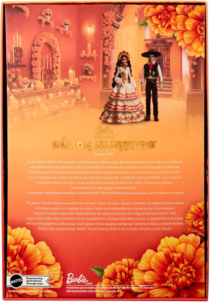Barbie Signature Doll, Día De Muertos 2025 Collectible em vestido creme com babados, adornado com cravos-de-defunto e fita, coroa de flores e pintura facial de caveira, JBJ05