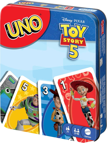 Mattel Jogo de Cartas Games UNO Disney e Pixar Toy Story | Baralho inspirado no filme com regra especial do filme, para crianças e noites em família, ideal para festas, viagens e acampamentos, JLX06