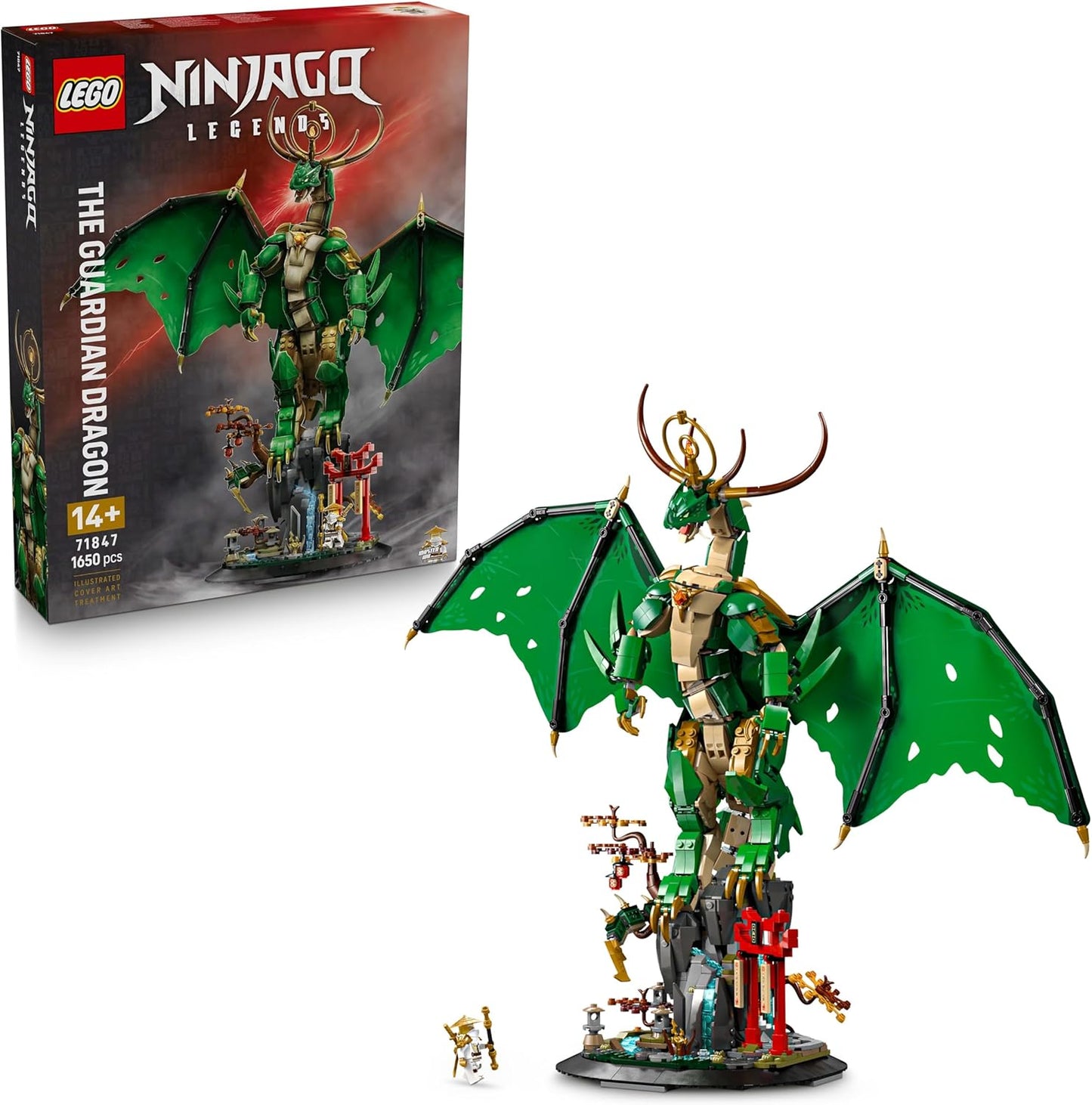 LEGO Ninjago The Guardian Dragon Model Kit - Features a Posable Dragon Figure, Master Wu Minifigure & a Scenic Rock-Effect Display Stand - Gift for 14+ Year Old boys & Teenage Monstrosity Fans - 71847
