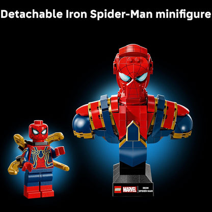 LEGO Marvel Busto do Homem-Aranha de Ferro - Conjunto de Montagem para Exibição para Adultos, incluindo 2 Braços Articulados, Cabeça Giratória e Minifigura de Super-Herói - Presente Colecionável dos Vingadores para Fãs - 76326