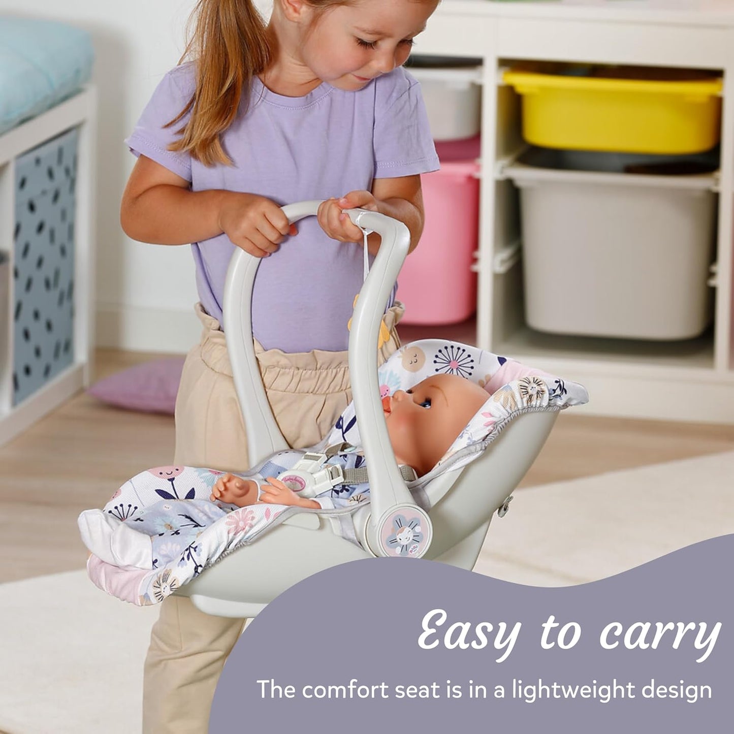 Baby Annabell Cadeirinha Comfort - 2 em 1: cadeirinha e cadeirinha para boneca - Leve e com cinto de segurança incluso - Compatível com bonecas de 43 cm e 36 cm - Embalagem 100% livre de plástico - Indicada para crianças a partir de 3 anos