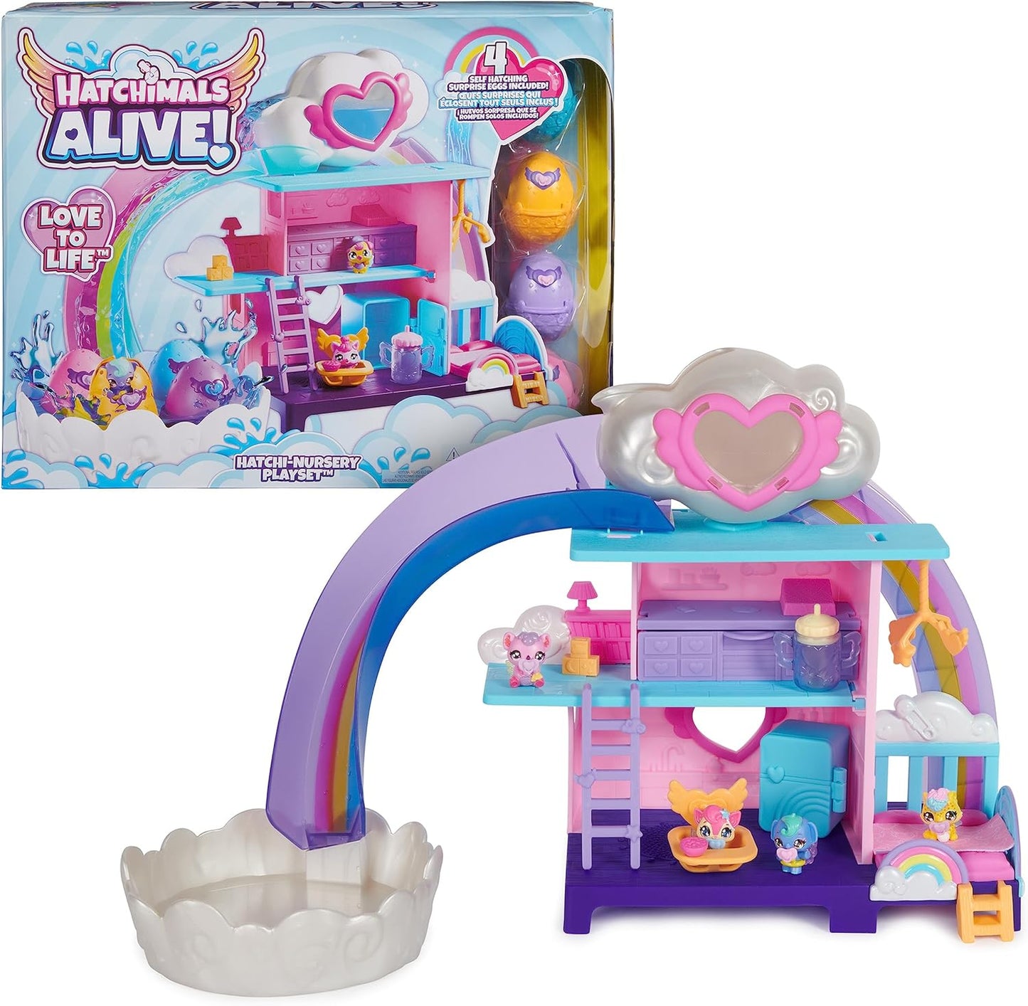 HATCHIMALS Alive, brinquedo Hatchi-Nursery Playset com 4 minifiguras em ovos auto-incubados, 13 acessórios, brinquedos infantis para meninas e meninos a partir de 3 anos