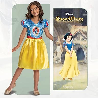 DISGUISE Fantasia infantil padrão oficial da Branca de Neve da Disney, roupa de vestir da Branca de Neve, fantasias de princesa para meninas, fantasias do Dia Mundial do Livro para meninas