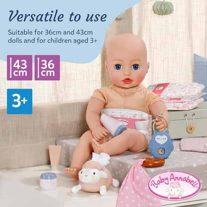 Baby Annabell Kit de Cuidados para Bebê Conjunto de acessórios para boneca com 7 peças - Inclui fraldas, porta-lenços umedecidos, creme e mamadeiras de brinquedo, Para bonecas de 36 cm e 43 cm Indicado para crianças a partir de 3 anos