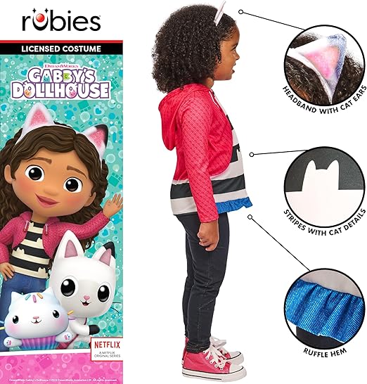 Rubies Fantasia infantil oficial da Casa de Bonecas da Gabby, vestido de festa para crianças.