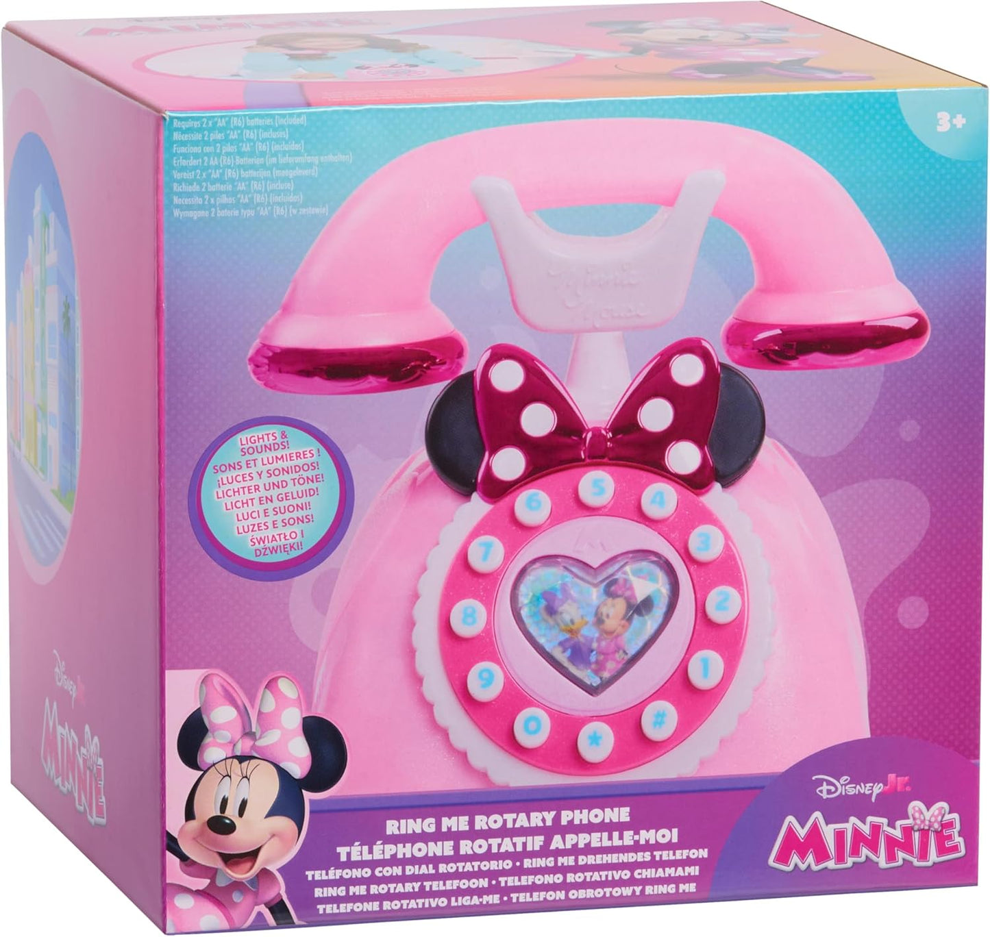 Just Play Disney Telefone infantil Minnie Mouse Ring Me com luzes e sons, rosa, brinquedo para crianças a partir de 3 anos.