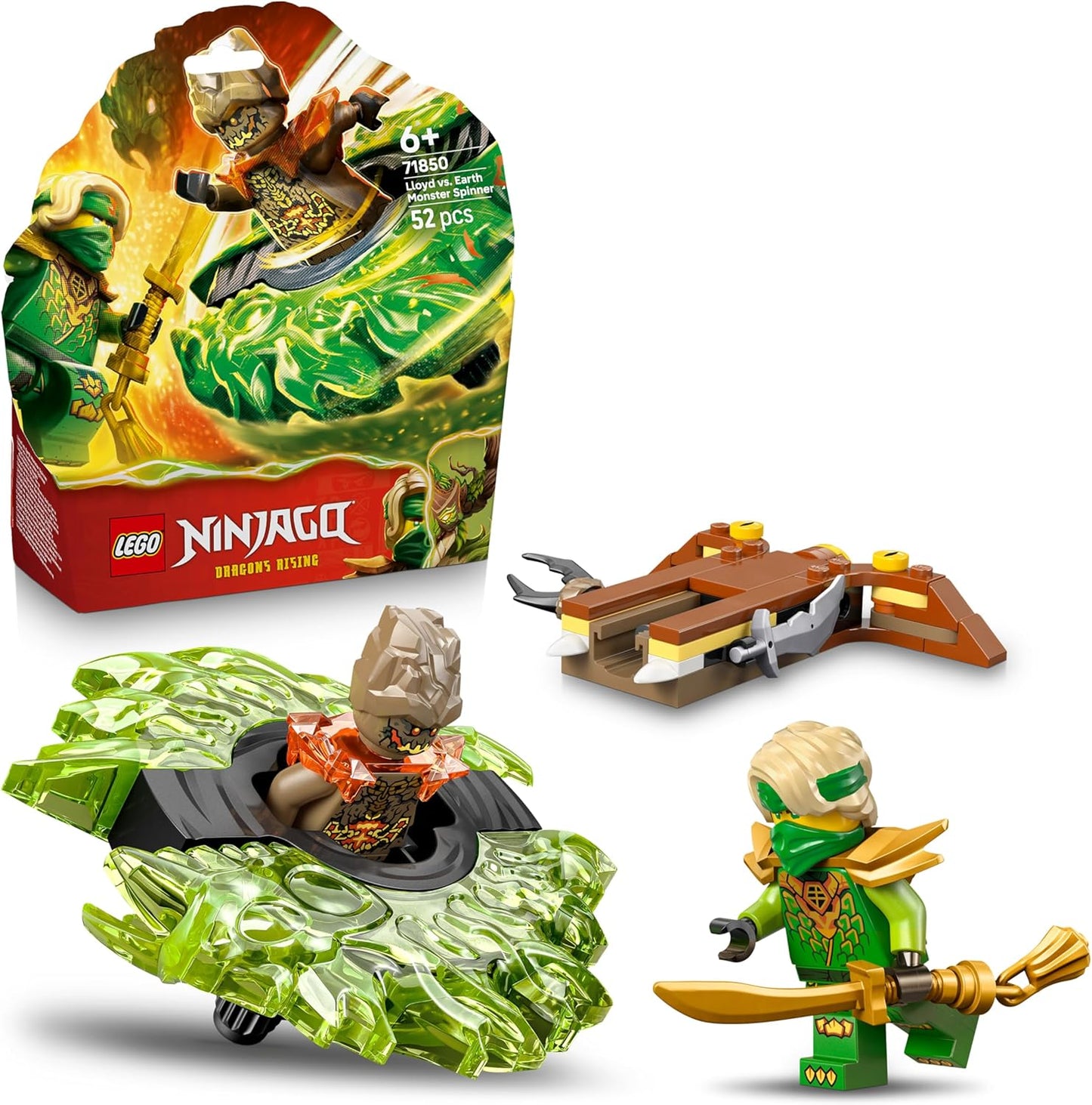 LEGO NINJAGO Lloyd vs. Pião Monstro da Terra - Brinquedo Giratório Ninja com Lançador, Piões de Batalha e 2 Minifiguras - Presente de Aniversário para Meninos e Fãs a partir de 6 Anos - 71850