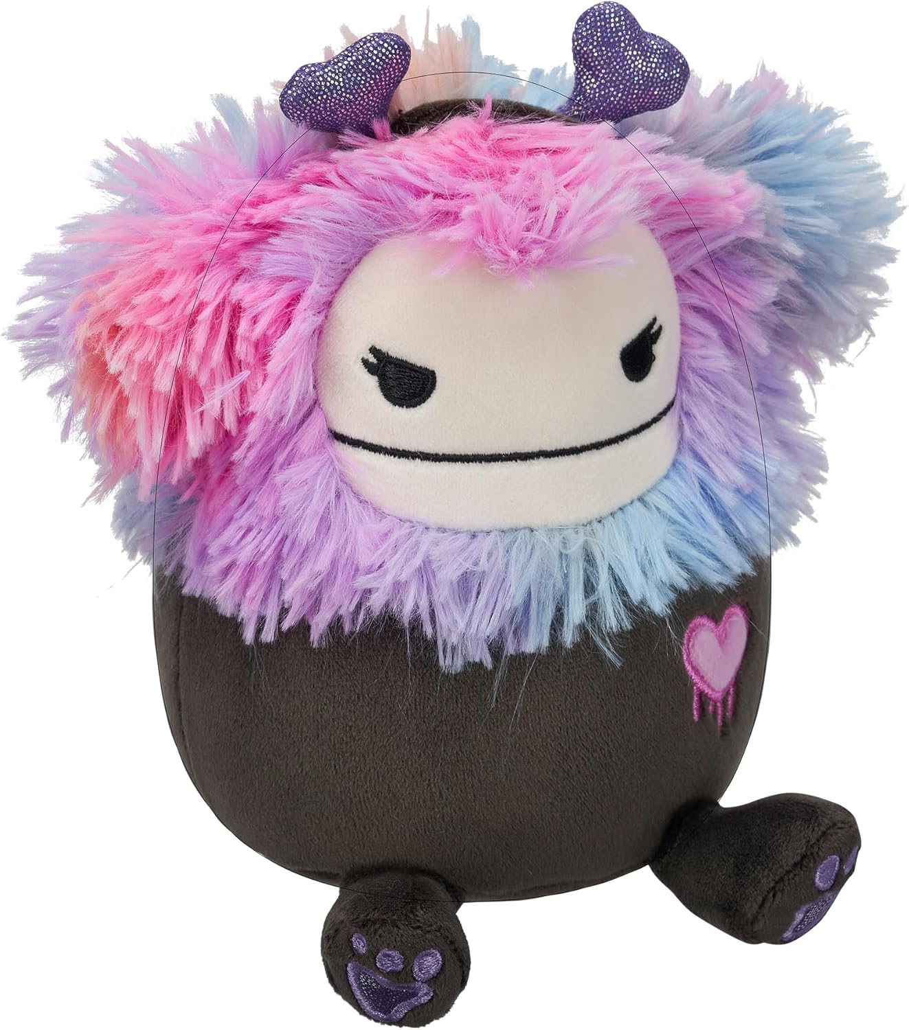 Squishmallows Original 7,5 polegadas Frumpy the Goth Black Bigfoot usando faixa de cabeça de coração de pelúcia para dia dos namorados