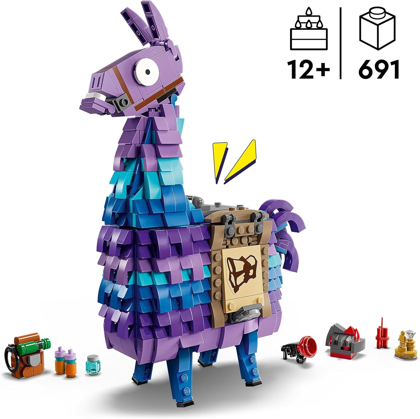 LEGO Fortnite Supply Llama, brinquedo de personagem de videogame para meninos e meninas, conjunto de construção é uma ótima decoração de quarto infantil, presentes de aniversário colecionáveis para jogadores