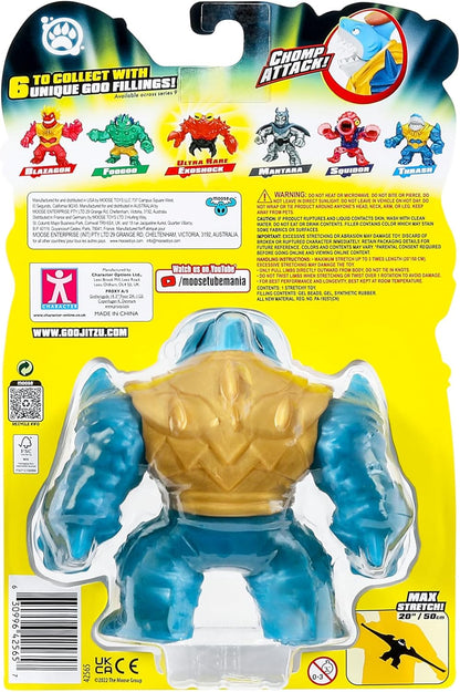 Heróis de Goo Jit Zu Deep Goo Sea Thrash Hero Pack. Brinquedo super macio e cheio de gosma. Com função de ataque de mordida. Estique-o até 3 vezes o seu tamanho!