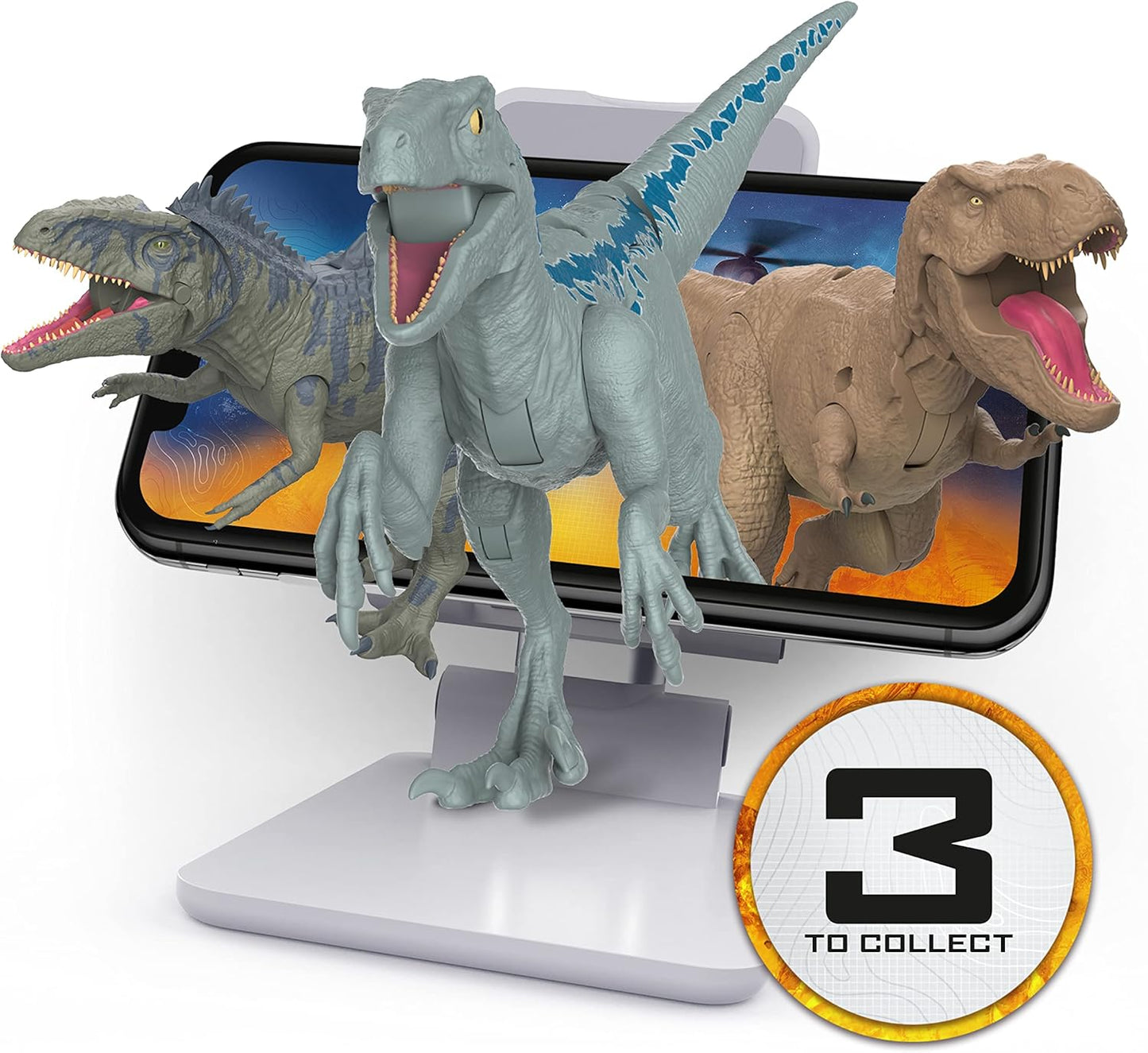 UAU! COISAS - Brinquedos de dinossauro Jurassic World MovieMates | Boneco de ação azul hiperarticulado e aplicativo | Brinquedos oficiais de dinossauro Jurassic World e Dominion para maiores de 3 anos
