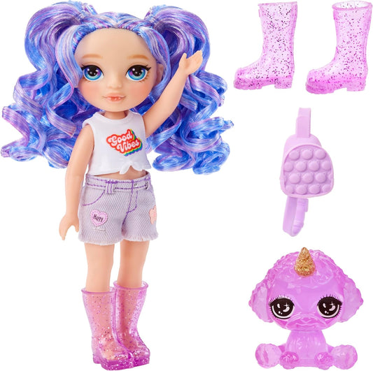 Rainbow High Littles - Salgueiro Ametista - Boneca fashion pequena e posável - Boneca roxa de 14 cm de altura com bolsa e cachorro de estimação mágico - Adequado para crianças e colecionadores