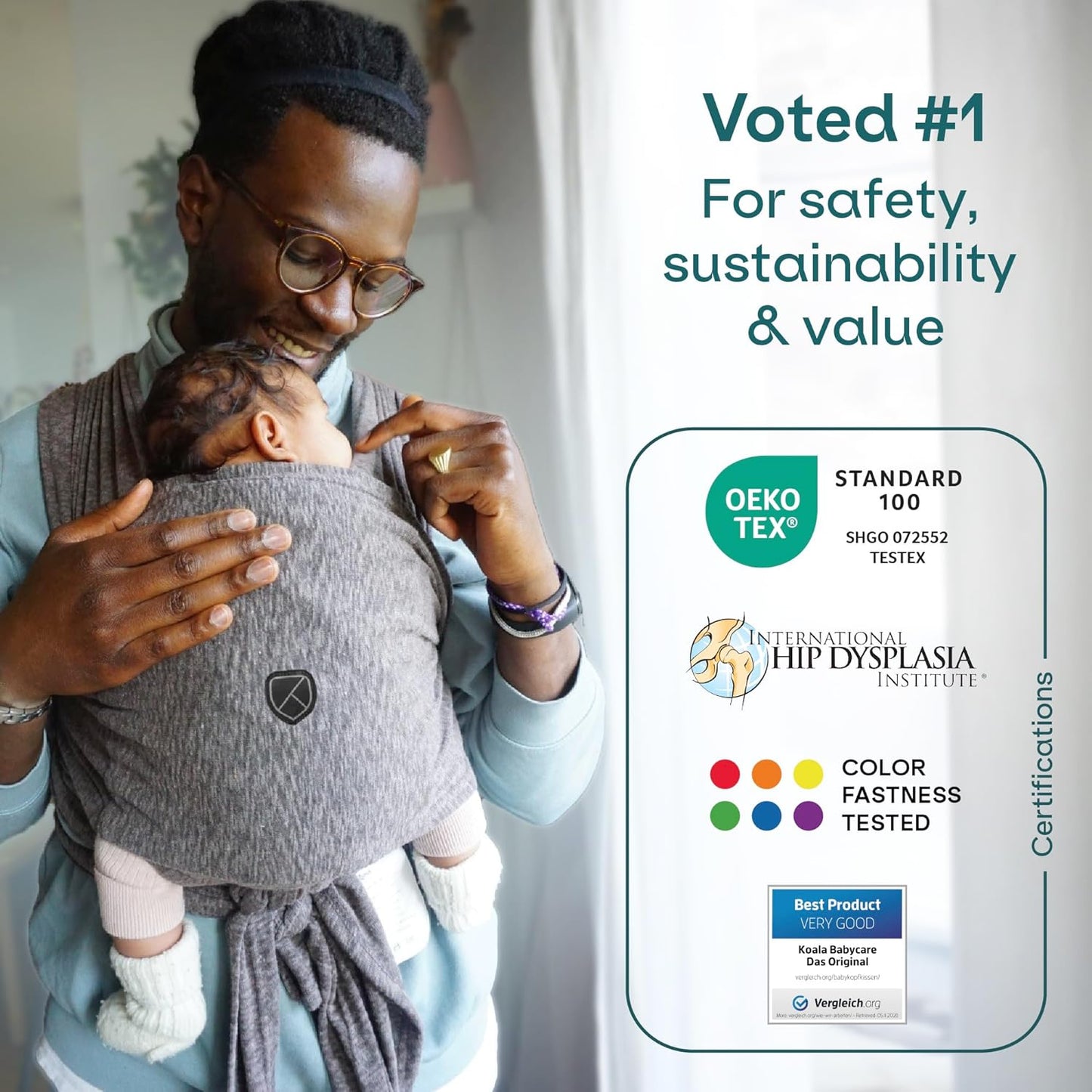 Koala Babycare Canguru para Bebê - Fácil de Usar - Suporte Ergonômico Certificado - Canguru Elástico Multiuso Adequado para Bebês de até 9 kg - Canguru para Bebê