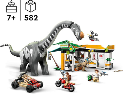 LEGO Jurassic World Missão de Rastreamento de Raptor e Titanossauro - Brinquedo de Dinossauro com 3 Minifiguras, Carro Off-Road e Moto - Presente para Meninos e Meninas a partir de 7 Anos - 76973