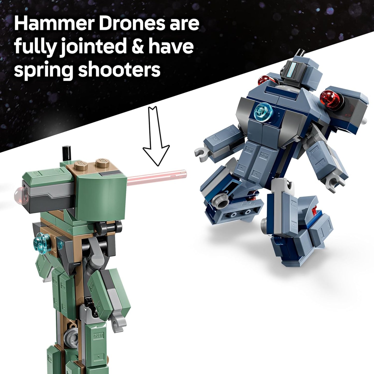 LEGO ǀ Marvel Homem de Ferro e Máquina de Combate vs. Drones Hammer - Brinquedo de Construção com 2 Minifiguras e 2 Figuras de Ação com Disparadores de Peças - Presente de Super-Herói para Meninos a partir de 7 Anos - 76320