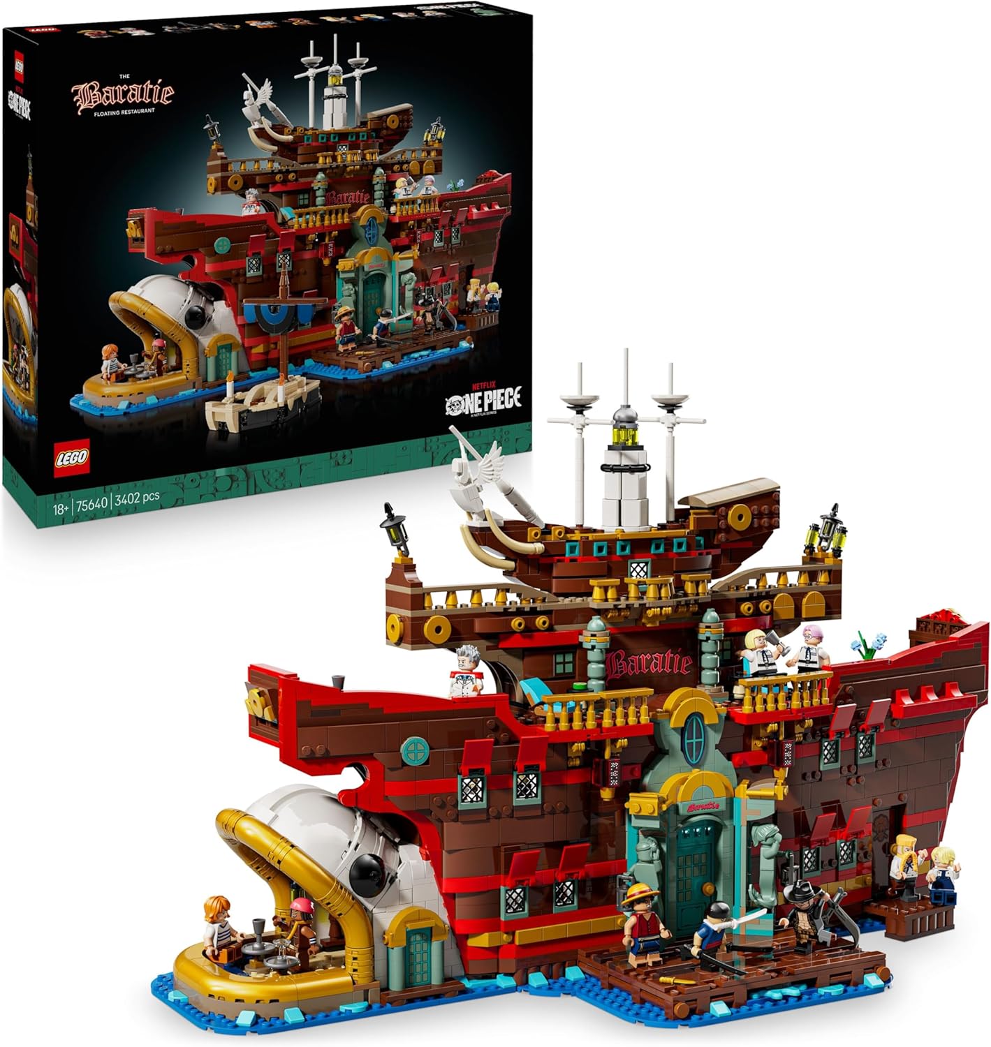 LEGO ONE PIECE O Restaurante Flutuante Baratie - Conjunto de Construção para Adultos - Modelo de Exibição com Interior Detalhado e 10 Minifiguras, incluindo Luffy, Nami e Sanji - Presente de Anime para Fãs - 75640
