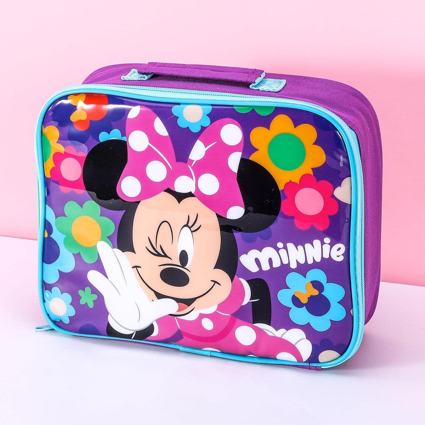 Disney Bolsa retangular isolada para lancheira Minnie Mouse para meninos e meninas, tamanho perfeito para embalar lanches quentes ou frios para escola e viagens, sem BPA